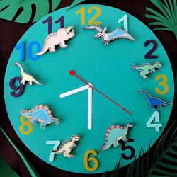 Часы настенные "Дино-команда" бирюзовые с фигурками