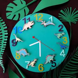 Часы настенные "Дино-команда" бирюзовые с фигурками
