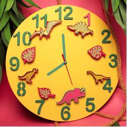 Часы настенные "Дино-команда" желтые с фигурками