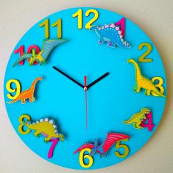 Часы настенные "Дино-команда" голубые с фигурками