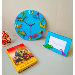 Часы настенные "Дино-команда" голубые с фигурками